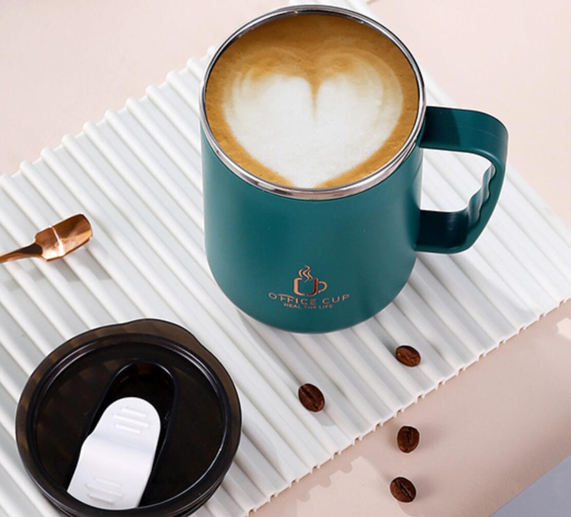 Double wall stainless steel coffee cup with handle