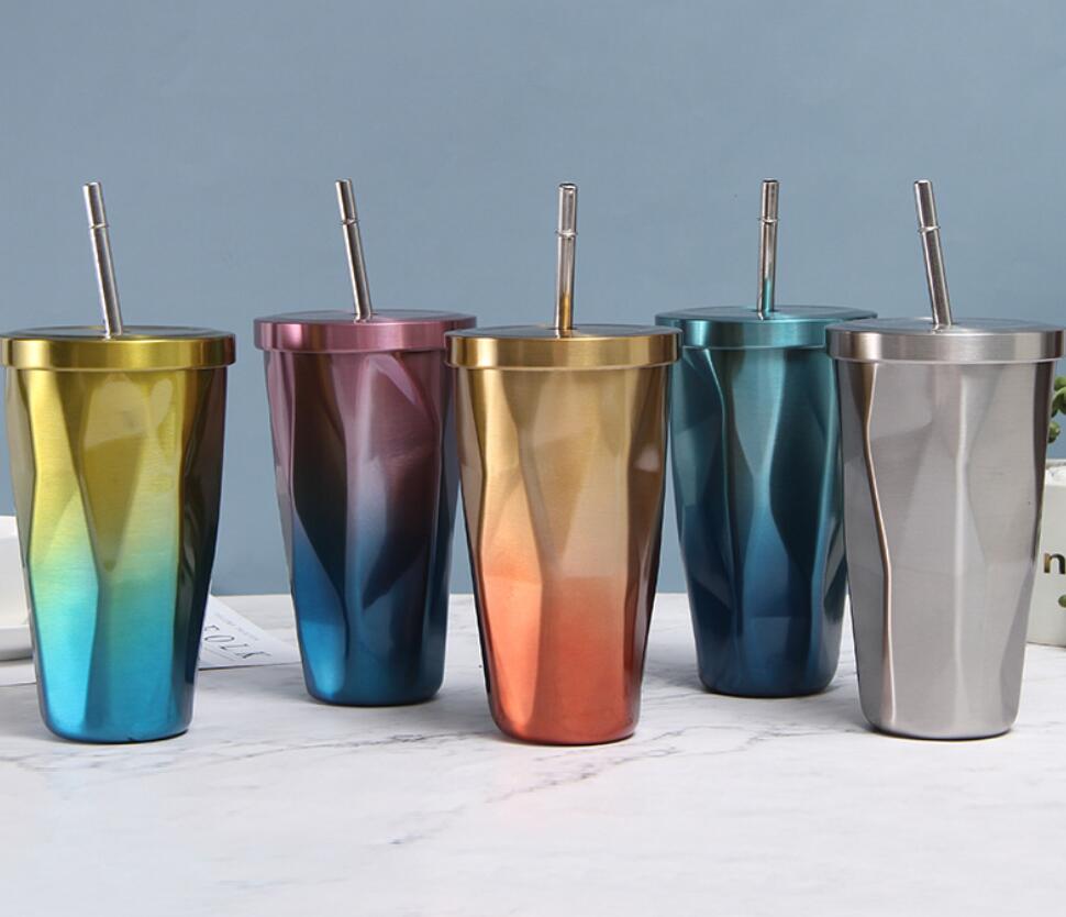 stainless steel coffee mug with straw