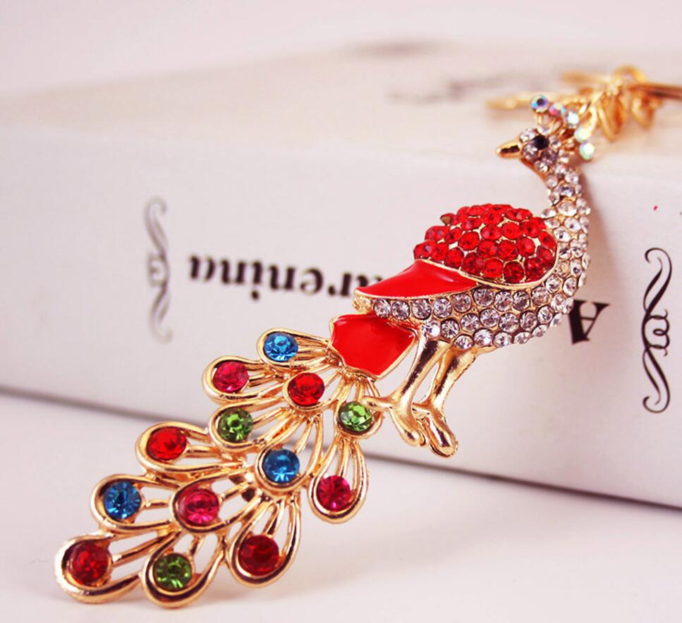 Peacock rhinestone keychain