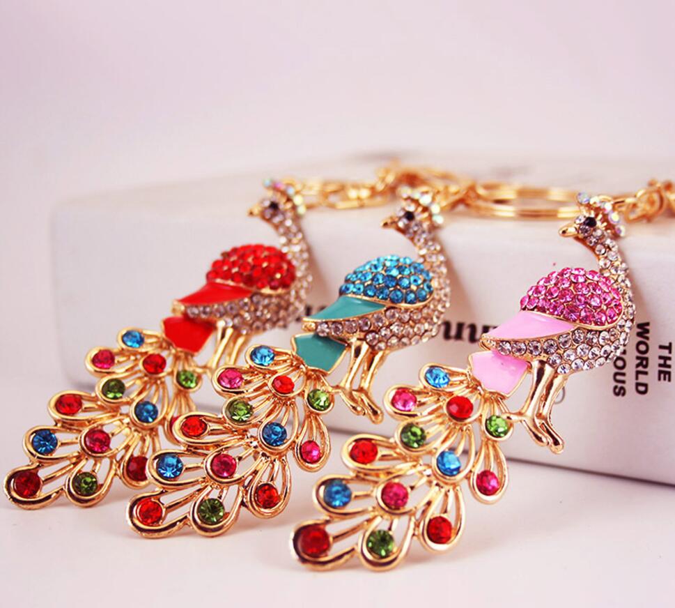 Peacock rhinestone keychain
