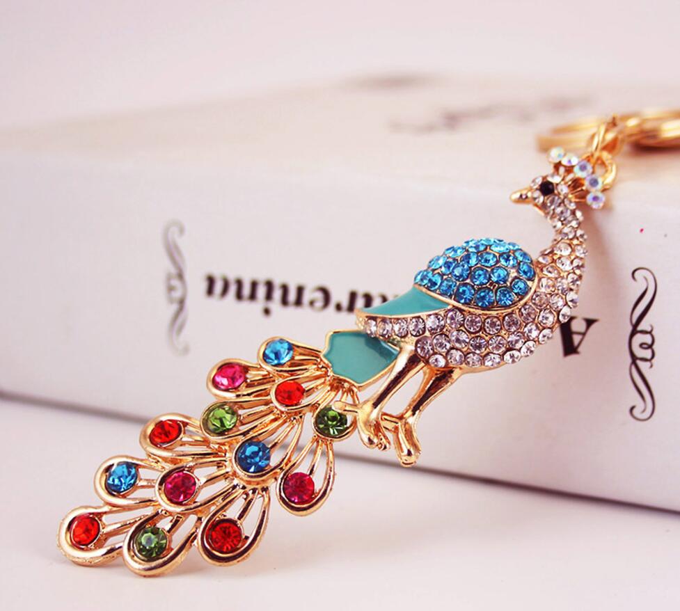 Peacock rhinestone keychain