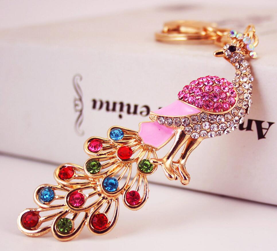 Peacock rhinestone keychain