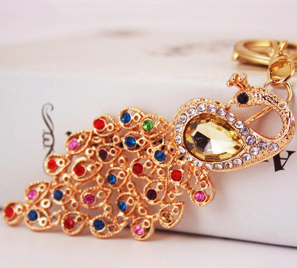 Peacock rhinestone alloy keychain