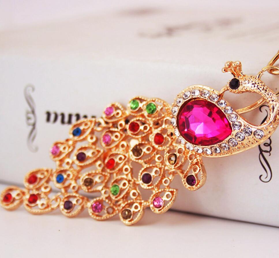 Peacock rhinestone alloy keychain