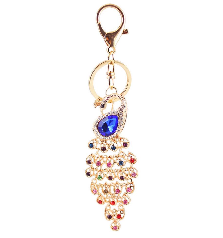 Peacock rhinestone alloy keychain