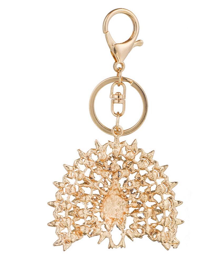 Colorful peacock rhinestone alloy keychain