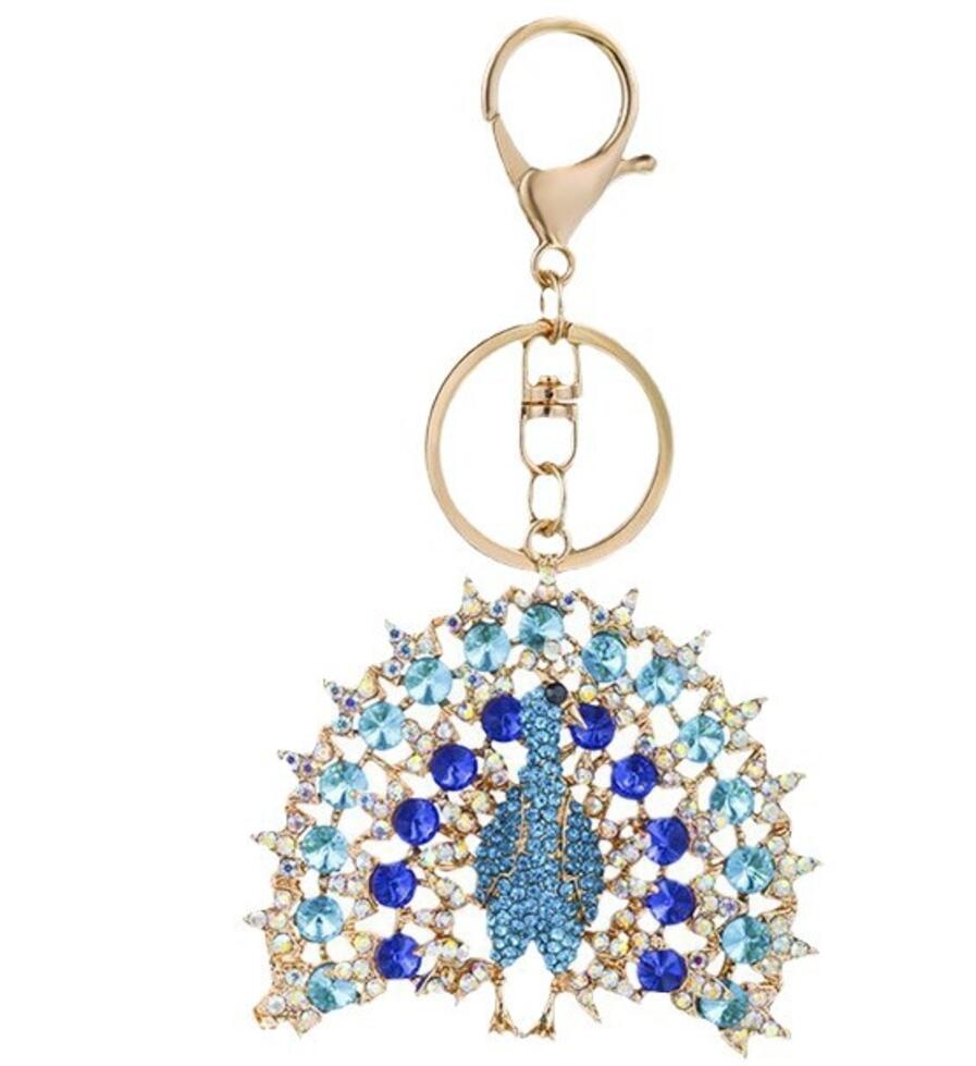 Colorful peacock rhinestone alloy keychain
