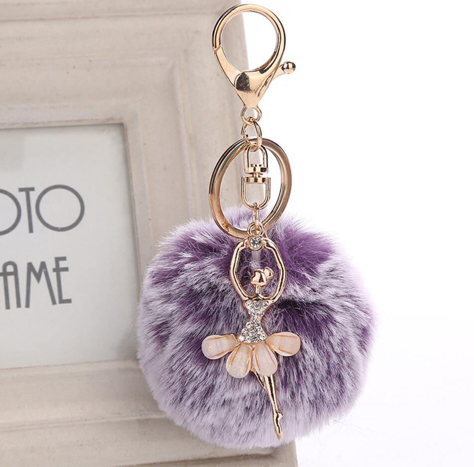 Ballet and pompom alloy keychain