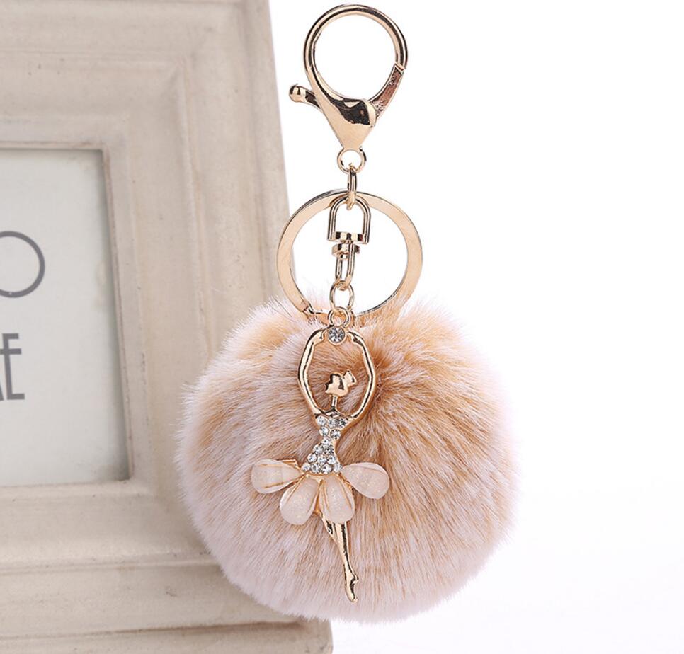 Ballet and pompom alloy keychain